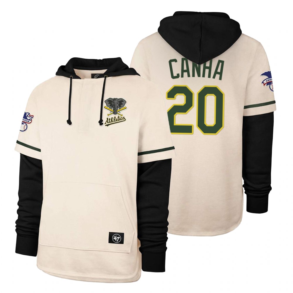 Men Oakland Athletics #20 Canha Cream 2021 Pullover Hoodie MLB Jersey->customized mlb jersey->Custom Jersey